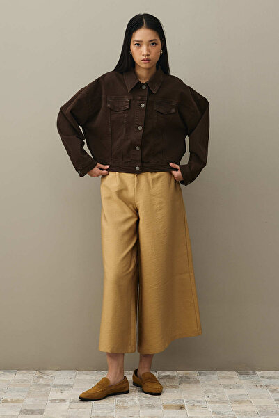 Fahhar Oversize Short Denim Jacket Brown