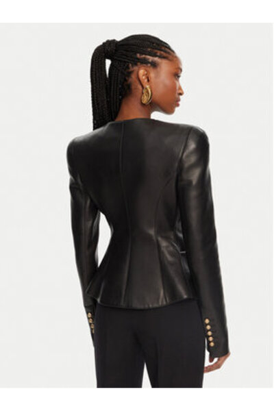 BALMAIN Γυναικείο Δερμάτινο Μπουφάν DF0SK690LC62 Μαύρο