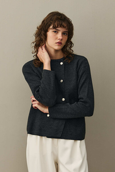 Fahhar سترة قصيرة بأزرار مزدوجة بلون الأنثراسيت