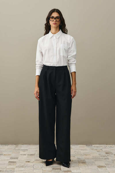 Fahhar Draped Palazzo Trousers Black