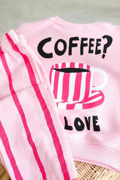 Lolliboomkids New Season Girl's Pancake Printed 3 Thread Fabric Canvas Pants Top and Bottom Set