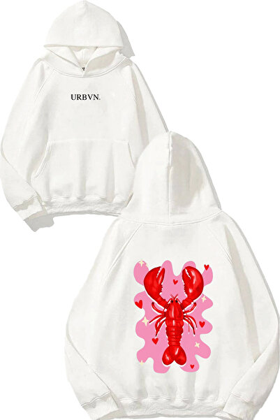 urbvn سويت شيرت أبيض كبير الحجم مطبوع بتصميم الأستاكيو