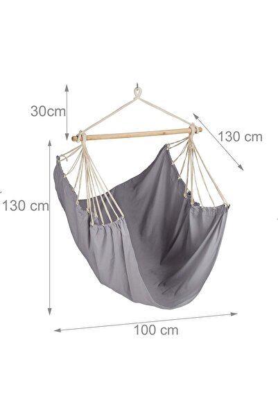 Relaxdays Brazilian Hammock Hanging Chair XXL for Yard or Garden, 150kg, 100x130cm, gray