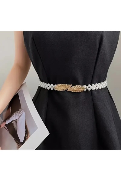 İMREN AKSESUAR Cataramă din metal cu frunze de aur cu perle, curea elastică