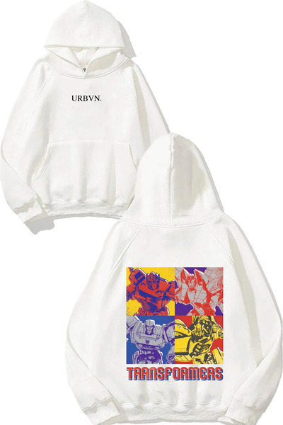 urbvn سويت شيرت أبيض كبير الحجم مطبوع عليه تصميم شخصيات ترانسفورمرز