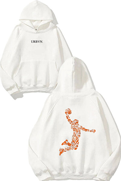 urbvn سويت شيرت أبيض كبير الحجم مطبوع عليه تصميم لاعب كرة السلة
