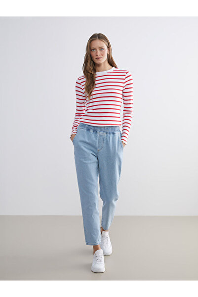 LC Waikiki Alegeri strălucitoare de la Shining Store |   Pantaloni de damă din denim cu talie elastică Mom Fit