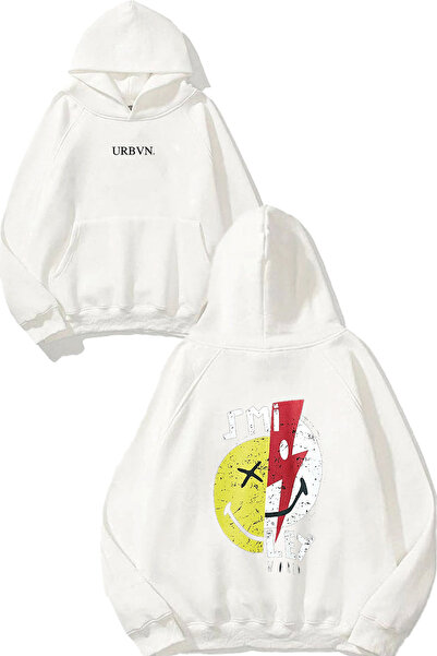 urbvn سويت شيرت أبيض كبير الحجم مطبوع عليه تصميم Smiley World