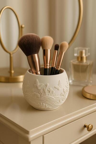 LİZA HOME DECORATION El Yapımı Çiçek ve Kelebek Motifli Dekoratif makyaj Orga...