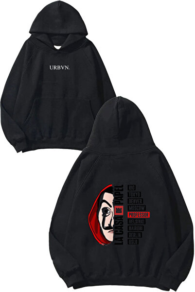 urbvn سويت شيرت أسود كبير الحجم مطبوع بتصميم La Casa De Papel
