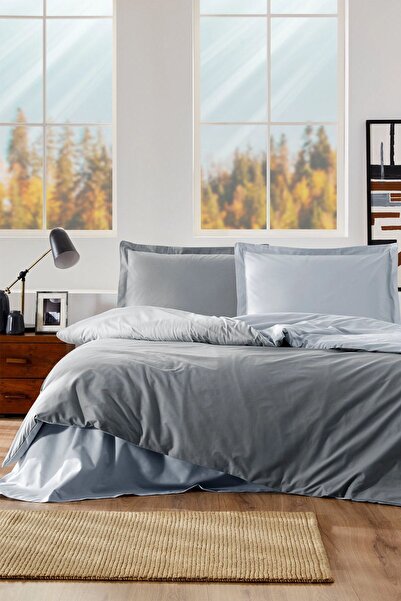 Özdilek Single Duvet Cover Set with Elastic Sheet - Ash Gray - Silver