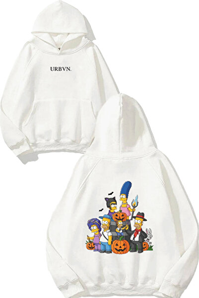 urbvn سويت شيرت أبيض كبير الحجم مطبوع عليه تصميم هالوين سيمبسونز