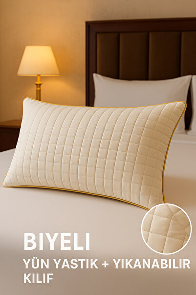 MEŞELİ TEKSTİL Набір з 2 натуральних розкішних вовняних подушок та спеціальна вовняна наволочка з бієвою обробкою | Міцна органічна