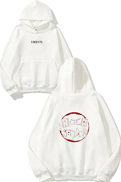 urbvn سويت شيرت أبيض كبير الحجم مطبوع عليه تصميم ستار روك