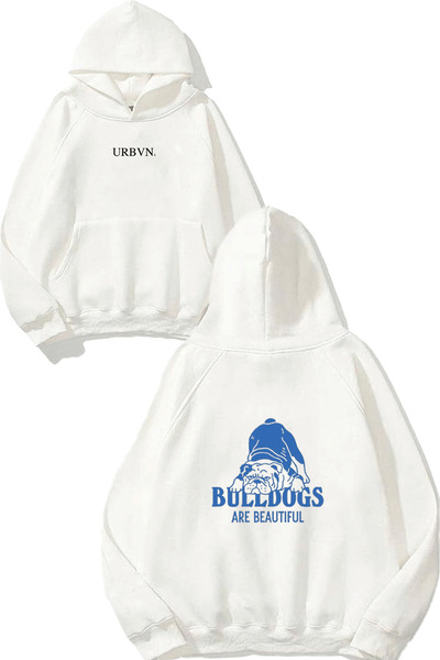 urbvn سويت شيرت أبيض كبير الحجم مطبوع بتصميم الكلاب البلدغ