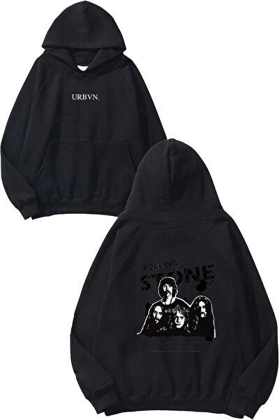 urbvn سويت شيرت أسود كبير الحجم مطبوع بتصميم رولينج ستون