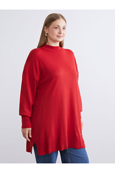 LC Waikiki New Season Deals from Güli̇s Gym Red High-Neck Women's Knitwear Tunic