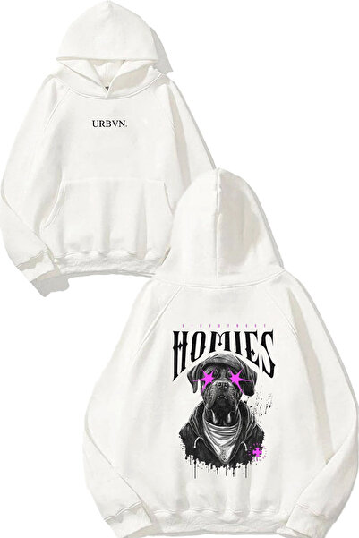 urbvn Homie Design Printed Oversize White Hooded Sweatshirt