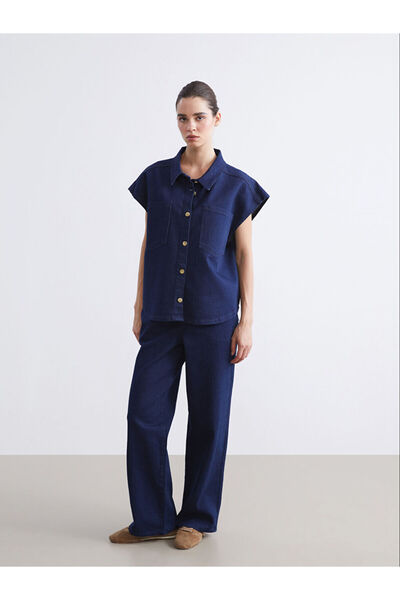 LC Waikiki Navy Blue Women's Jean Trousers with Elastic Waist
