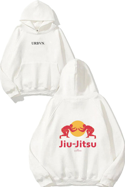 urbvn سويت شيرت أبيض كبير الحجم مطبوع بتصميم جيو جيتسو