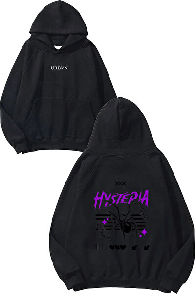 urbvn سويت شيرت أسود كبير الحجم مطبوع بتصميم هيستيريا
