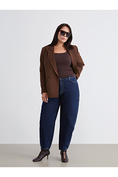 LC Waikiki Navy Blue Plus Size Balloon Fit Women's Jean Trousers