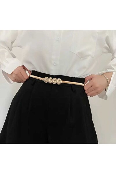 İMREN AKSESUAR حزام معدني مطاطي مطلي بالذهب للنساء مع إبزيم على شكل قلب