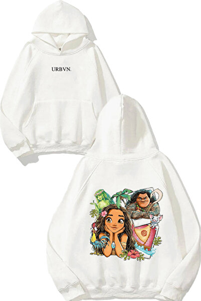 urbvn Φούτερ με στάμπα Moana Design, υπερμεγέθη, λευκό, με κουκούλα