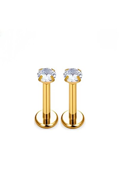 Bylin Takı %100 316 L Cerrahi Çelik Zirkon Taşlı Piercing Set 2 Adet /Taş çap...