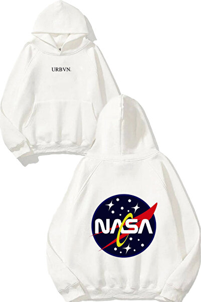 urbvn سويت شيرت أبيض كبير الحجم مطبوع عليه تصميم شعار ناسا