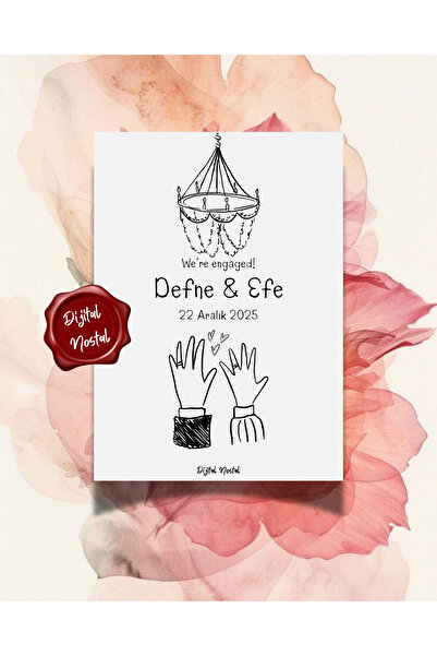 Dijital Nostal 10 Adet Nişan Düğün Etkinlik Kartı I Nişan Kartı Düğün Davetiy...
