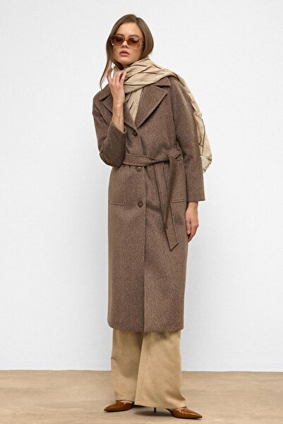 Olcay Reglan Sleeve Waist-Tied Moher Coat Latte 3156
