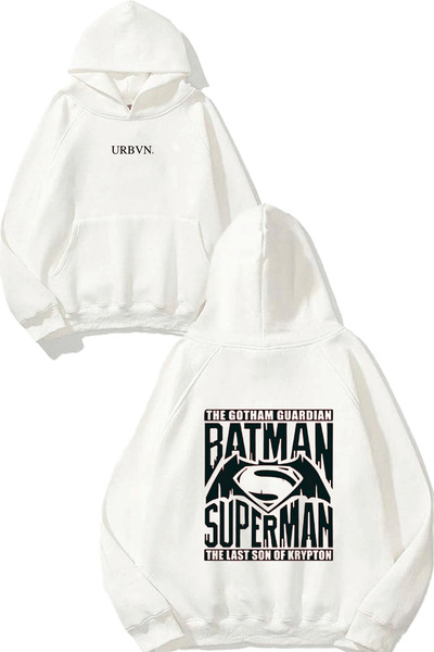 urbvn سويت شيرت بقلنسوة باللون الأبيض كبير الحجم مطبوع بتصميم غوثام