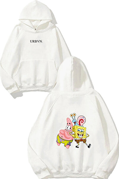 urbvn سويت شيرت أبيض كبير الحجم مطبوع عليه تصميم سبونج بوب باتريك غاري