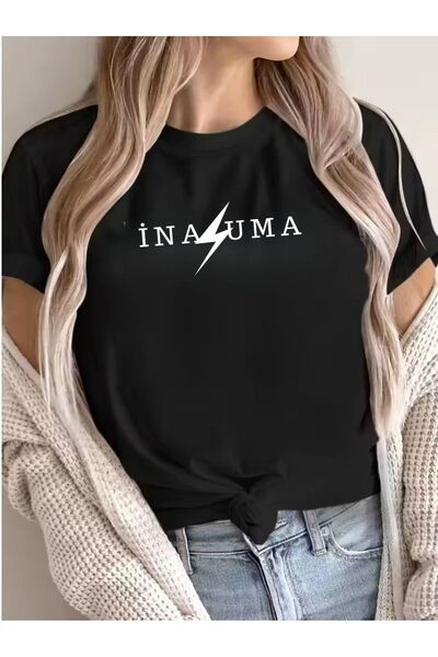 İnazuma Outdoors تي شيرت أسود بأكمام قصيرة وياقة دائرية مطبوعة من القطن للجنس...