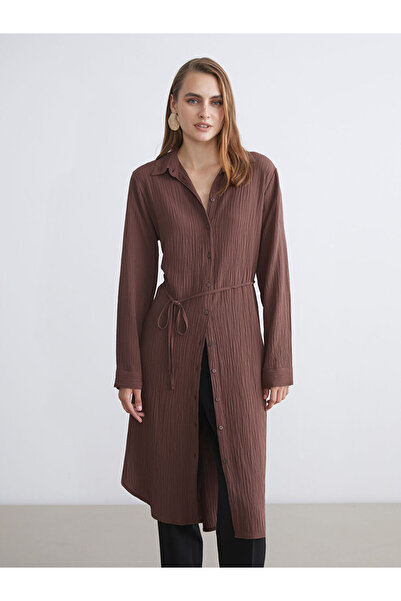 LC Waikiki Lcwaikiki Classic Brown Textured Oversize Women's Shirt Tunic