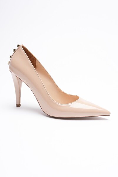 Mubiano Women's Patent Leather High Heel Shoes 10 cm Pointed Toe Gold Accessories Beige Stella