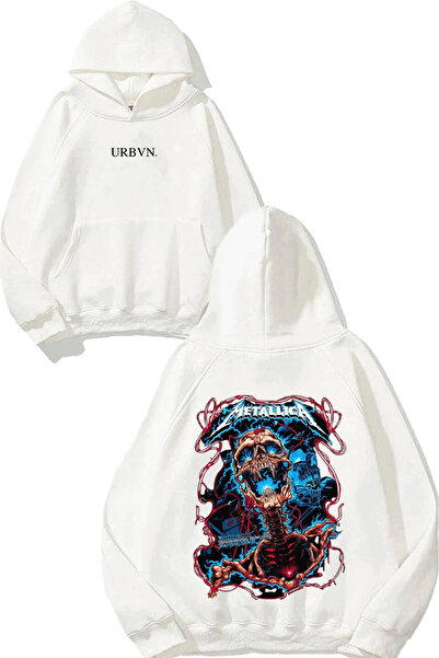 urbvn سويت شيرت أبيض كبير الحجم مطبوع عليه تصميم ميتاليكا مونستر