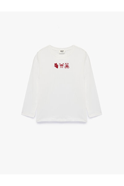 Koton Tricou din bumbac cu mânecă lungă și broderie cu gâtul rotund