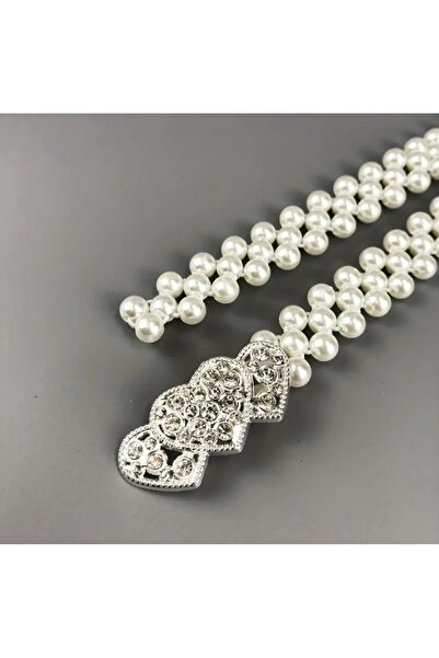 İMREN AKSESUAR Heart-Shaped Pearl and Crystal Stone, Elastic Belt
