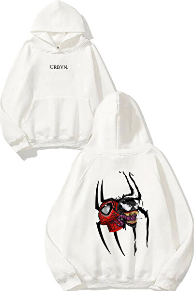 urbvn Hanorac alb supradimensionat cu glugă, cu imprimeu Spider Venom Design