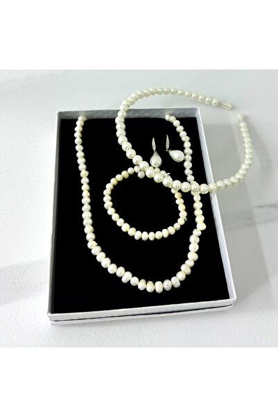 FashionForYou Precious Pearls accessory set, pearl necklace, earrings, bracelet and headband, in gift box, White