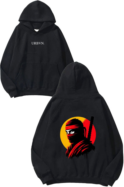 urbvn سويت شيرت أسود كبير الحجم مطبوع بتصميم نينجا ريد