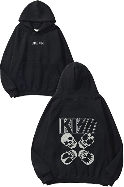 urbvn سويت شيرت أسود كبير الحجم مطبوع بتصميم فرقة Kiss Band