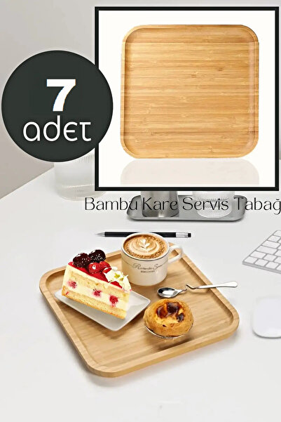 Berdina Home 7 Adet Gourmet Kare Bambu Kahvaltı Tabağı Pasta Servis Sunum Tepsi İkramlık Ahşap Tabak