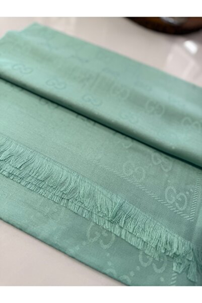 GÜMRÜKÇÜ G Desen Su Yeşili Pamuklu İthal Kaşmir İpek Şal Premium Kalite