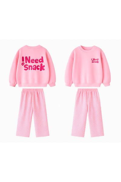 Lolliboomkids New Season Girls' I Need Snack Printed 3-Yarn Fabric Canvas Pants Set (Top and Bottom)