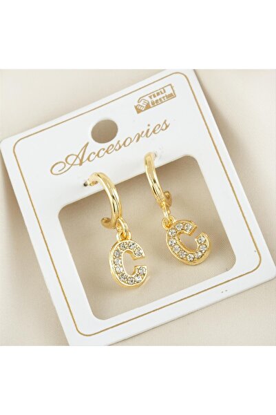 ZERO LAND Hn-Shop New Season Metal Stone Earrings with Letters-C
