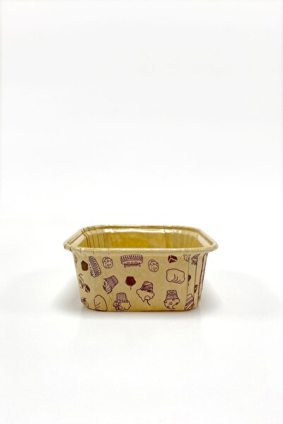 Trend Hediye Sepeti 50-Piece Square Cake Patterned Kraft Muffin Cake Mold, Dessert Bowl, Ashura Container, Airfryer Compatible