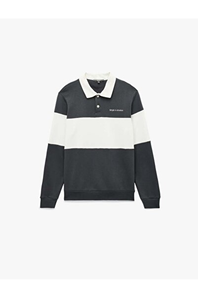 Koton bloc de culoare Guler polo brodat gri-alb pentru bărbați Swea tricou 6W...